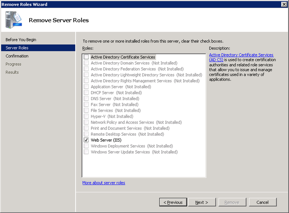 thumbnail image 6 captioned Removing Active Directory Certificate Services